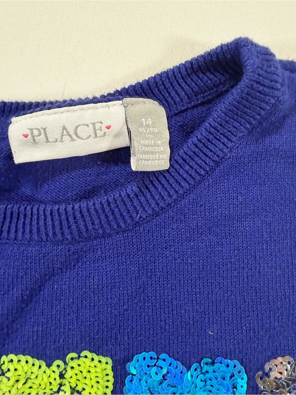 The Children's Place Royal Blue Sequin Heart Sweater with Rainbow Stripes